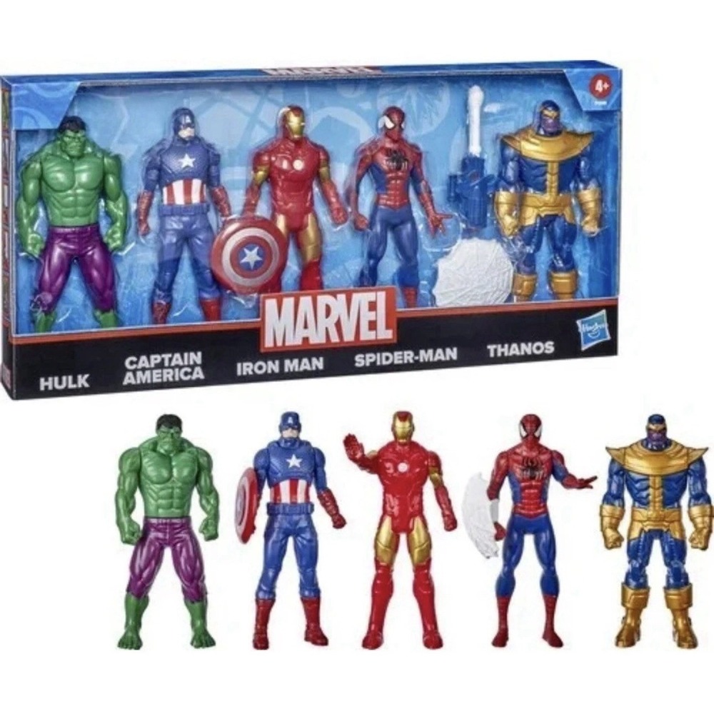 NEW Marvel (5) Action Figures 6" Spiderman Iron Man Capt America Hulk Thanos